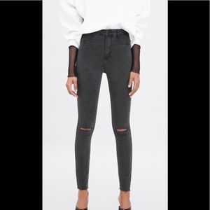 Zara Dark Grey High Waisted Skinny Jeans with Knee Cut